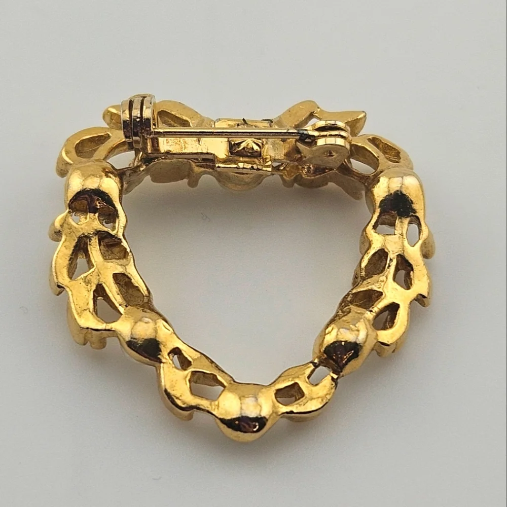 Vintage Lisner Gold Tone and Faux Pearl Heart Brooch